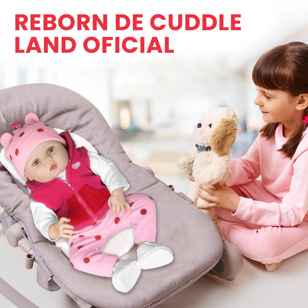 Cuddle Land® Muñeco Bebé tipo Reborn de 55cm con Ropa, Pañal, Biberon y Chupete – Juguete Tierno para Niñas y Niños a Partir de 3 Años – Extremidades Móviles y Tacto Suave para Abrazar y Jugar