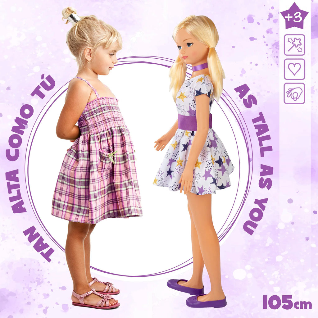 COLORBABY TOYS -  Muñeca grande de 1 metro María, cabeza, brazos y piernas articulados, mide 105 cm, peina su pelo y juega a vestirla, muñecas de juguete, juguetes infantiles, juego simbólico, juegos para niños de 3 año