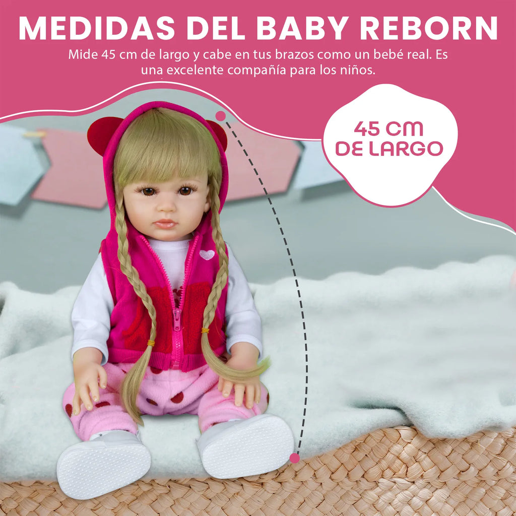 Cuddle Land® Muñeco Bebé tipo Reborn de 47cm con Ropa, Pañal, Biberon y Chupete – Juguete Tierno para Niñas y Niños a Partir de 3 Años – Extremidades Móviles y Tacto Suave para Abrazar y Jugar