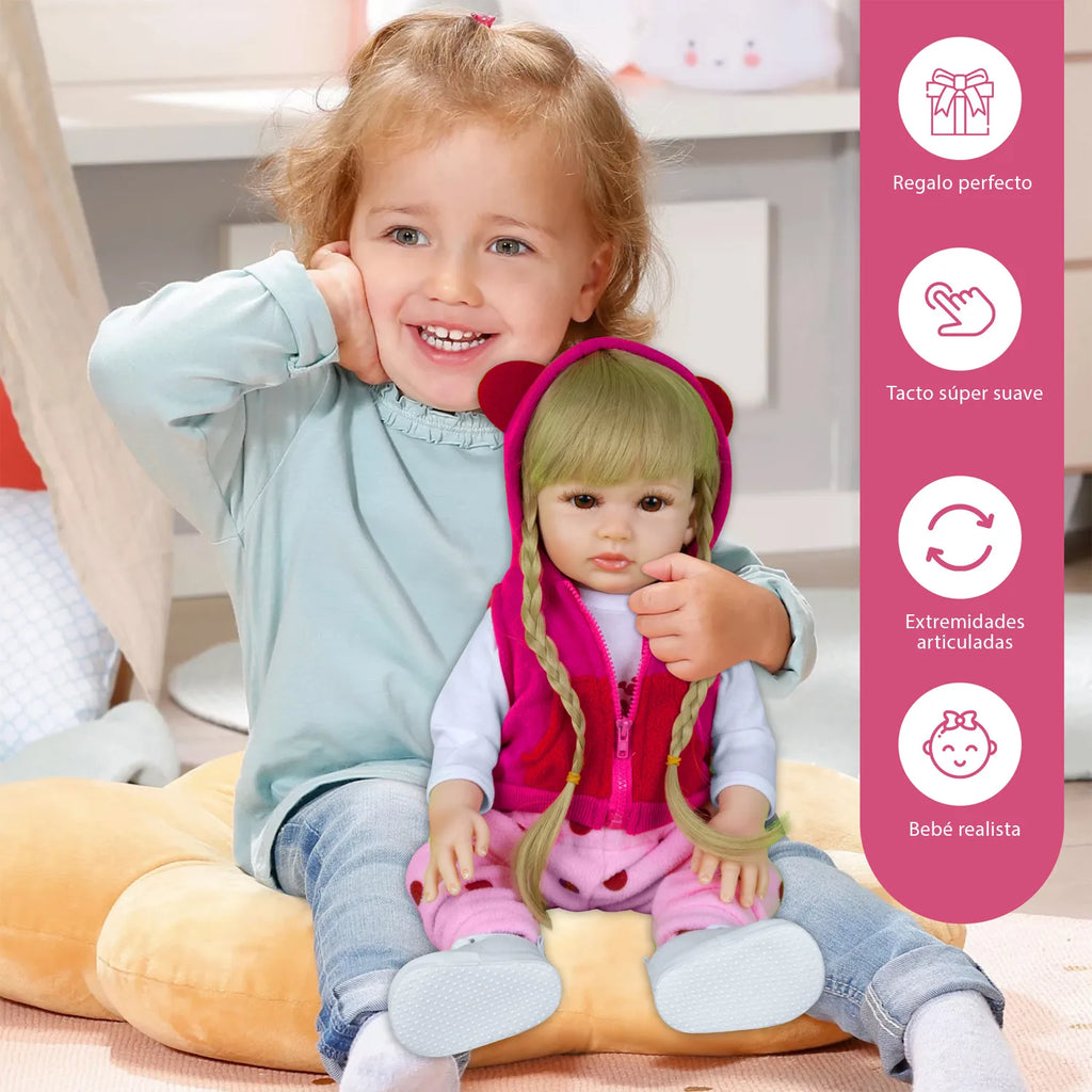 Cuddle Land® Muñeco Bebé tipo Reborn de 47cm con Ropa, Pañal, Biberon y Chupete – Juguete Tierno para Niñas y Niños a Partir de 3 Años – Extremidades Móviles y Tacto Suave para Abrazar y Jugar