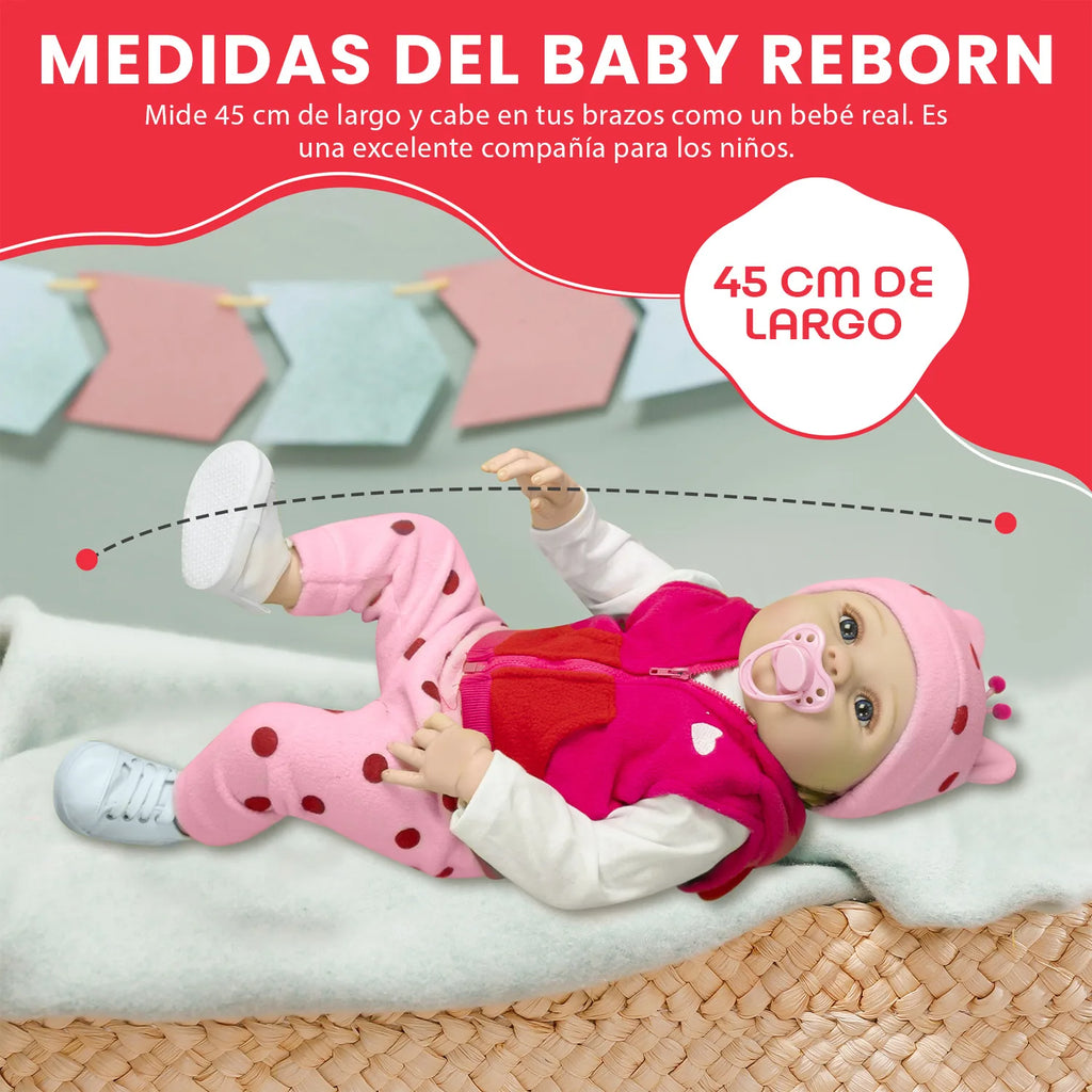 Cuddle Land® Muñeco Bebé tipo Reborn de 55cm con Ropa, Pañal, Biberon y Chupete – Juguete Tierno para Niñas y Niños a Partir de 3 Años – Extremidades Móviles y Tacto Suave para Abrazar y Jugar