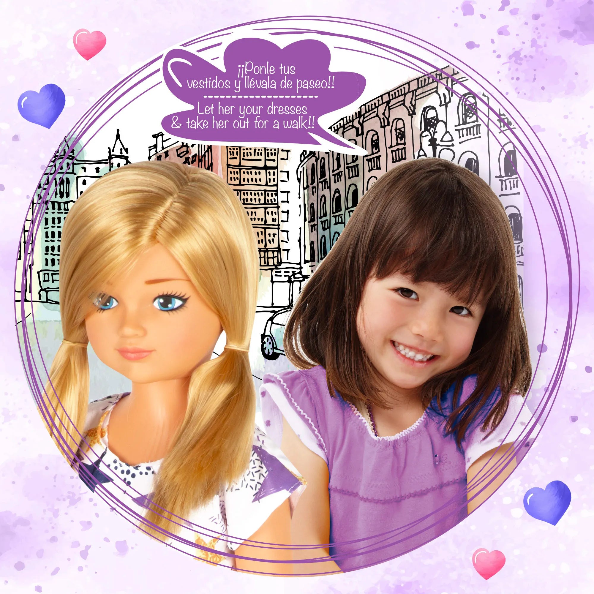 COLORBABY Muñeca María grande 85 cm, pelo rubio y largo, para peinar, piernas y brazos articulados, vestido de estrellas, ropa con velcro, zapatos quita y pon, muñecas grandes articuladas, juguetes niños 3 años