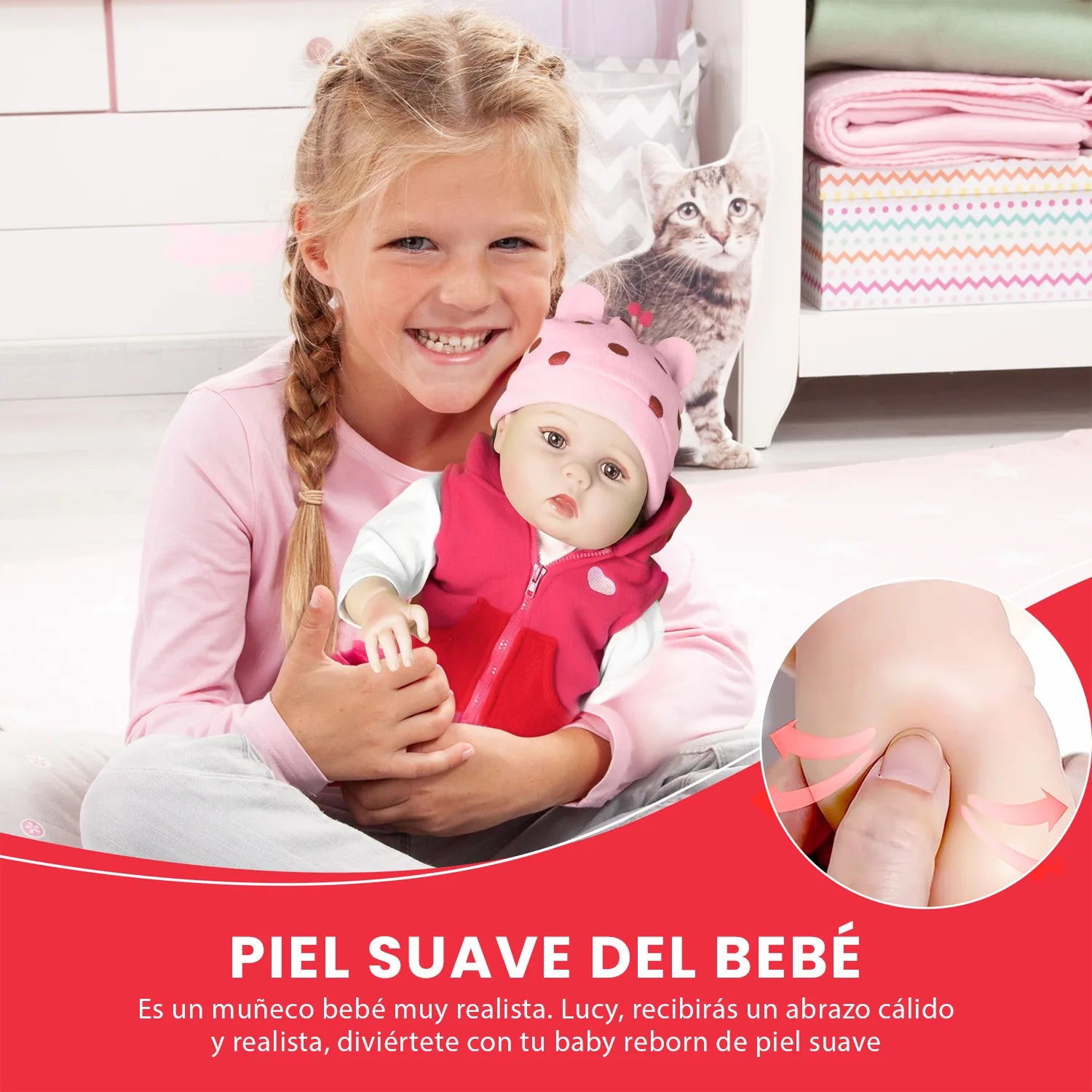 Cuddle Land® Muñeco Bebé tipo Reborn de 55cm con Ropa, Pañal, Biberon y Chupete – Juguete Tierno para Niñas y Niños a Partir de 3 Años – Extremidades Móviles y Tacto Suave para Abrazar y Jugar