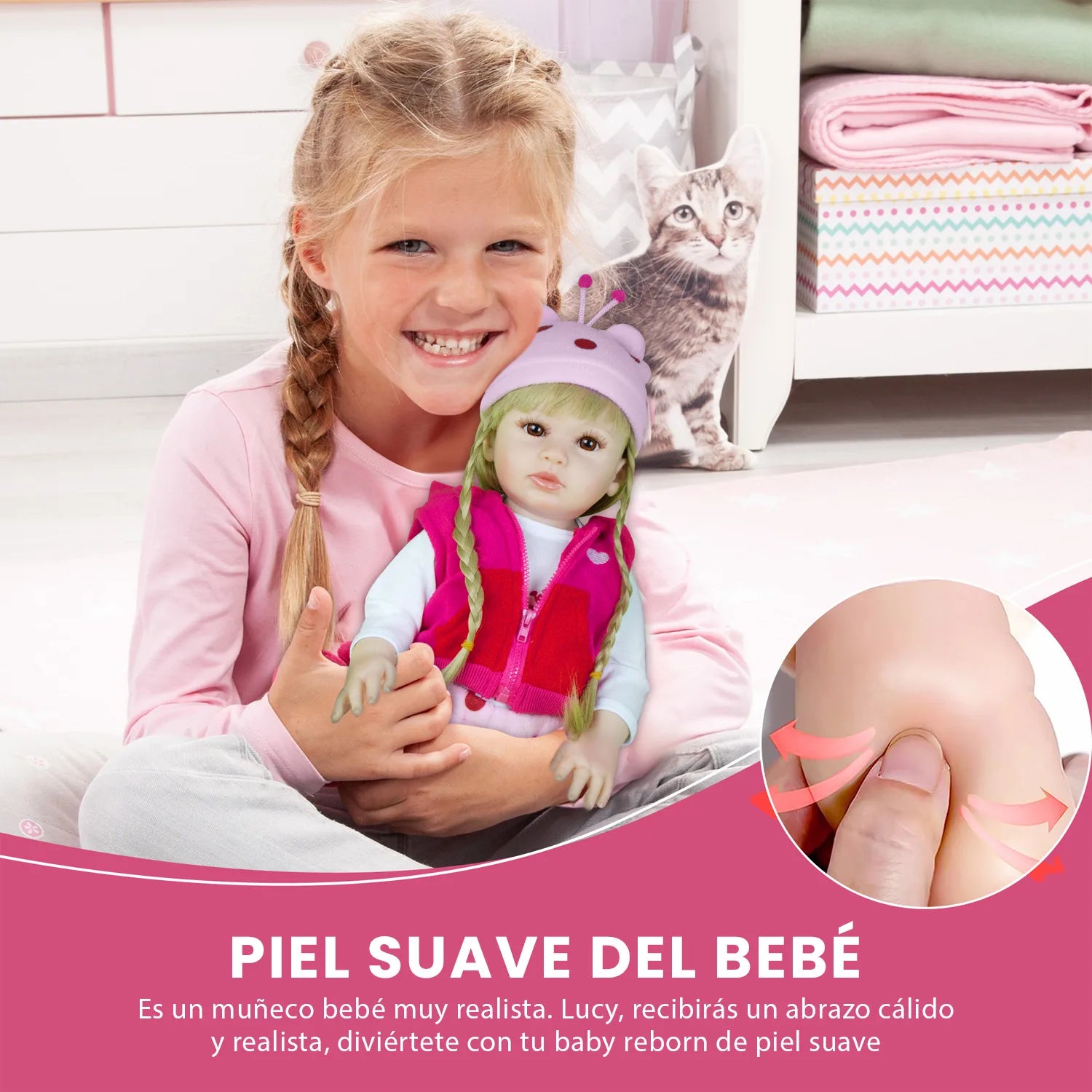 Cuddle Land® Muñeco Bebé tipo Reborn de 47cm con Ropa, Pañal, Biberon y Chupete – Juguete Tierno para Niñas y Niños a Partir de 3 Años – Extremidades Móviles y Tacto Suave para Abrazar y Jugar