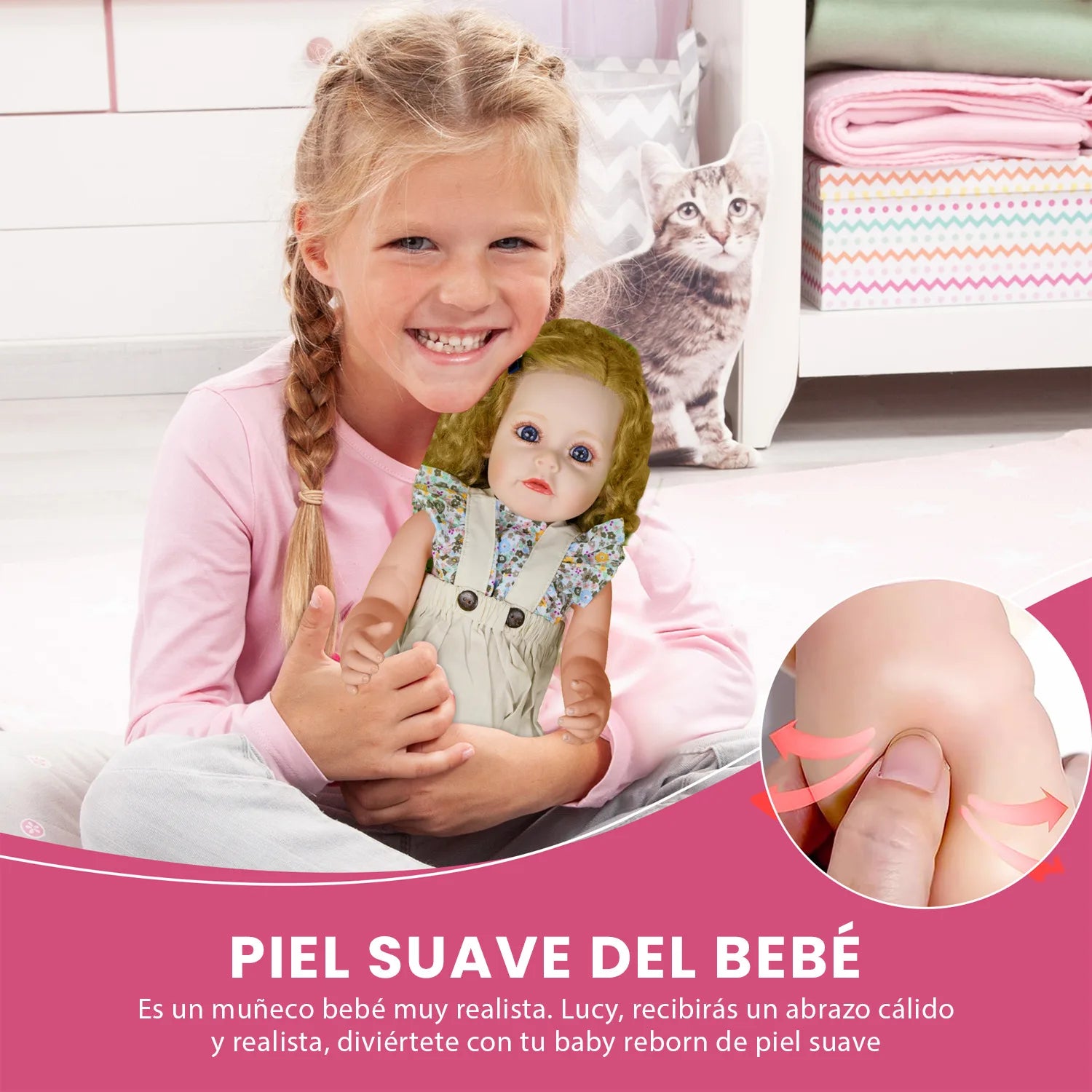 Cuddle Land® Muñeco Bebé tipo Reborn de 55cm con Ropa, Pañal, Biberon y Chupete – Juguete Tierno para Niñas y Niños a Partir de 3 Años – Extremidades Móviles y Tacto Suave para Abrazar y Jugar