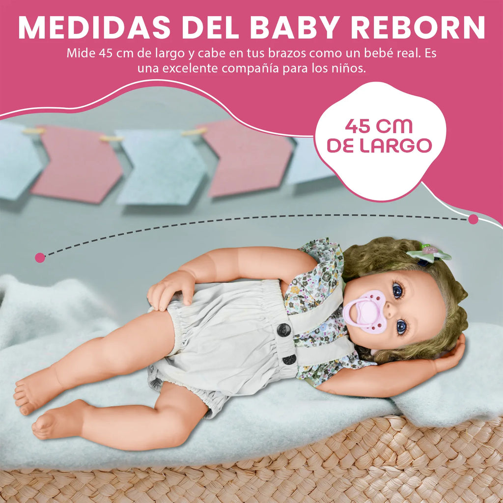 Cuddle Land® Muñeco Bebé tipo Reborn de 55cm con Ropa, Pañal, Biberon y Chupete – Juguete Tierno para Niñas y Niños a Partir de 3 Años – Extremidades Móviles y Tacto Suave para Abrazar y Jugar