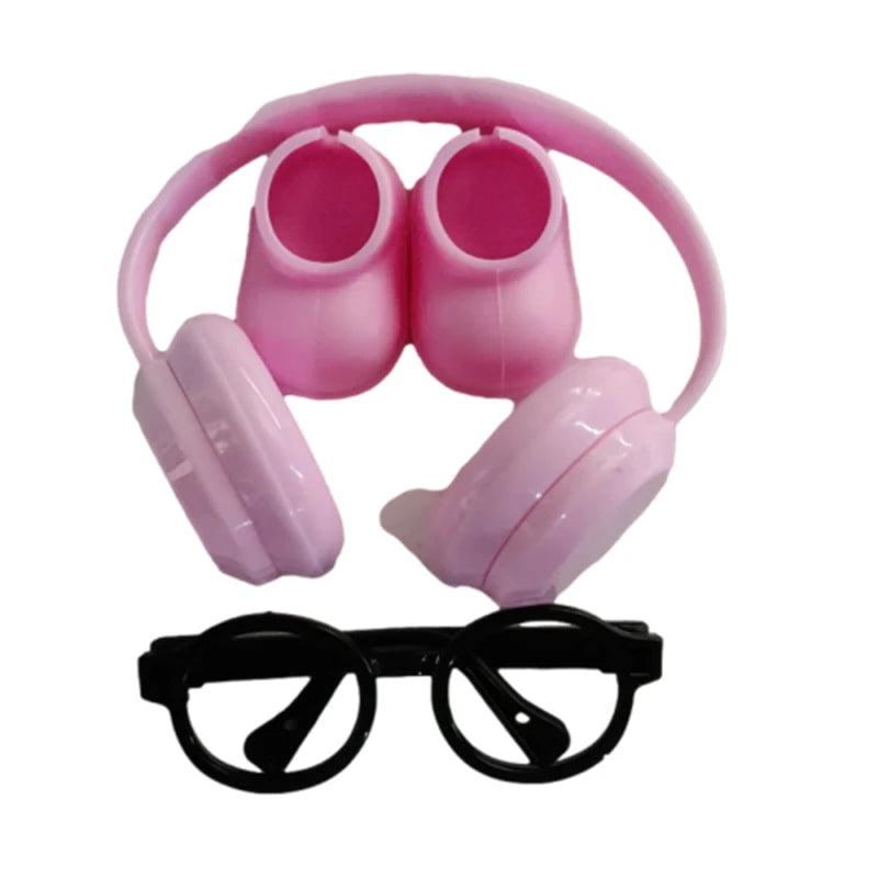 Accesorios DIY para zapatos labubu V1 V2 sin lentes, gafas, elegante juego de auriculares de plástico, decoración de muñecos de peluche, regalo de cumpleaños