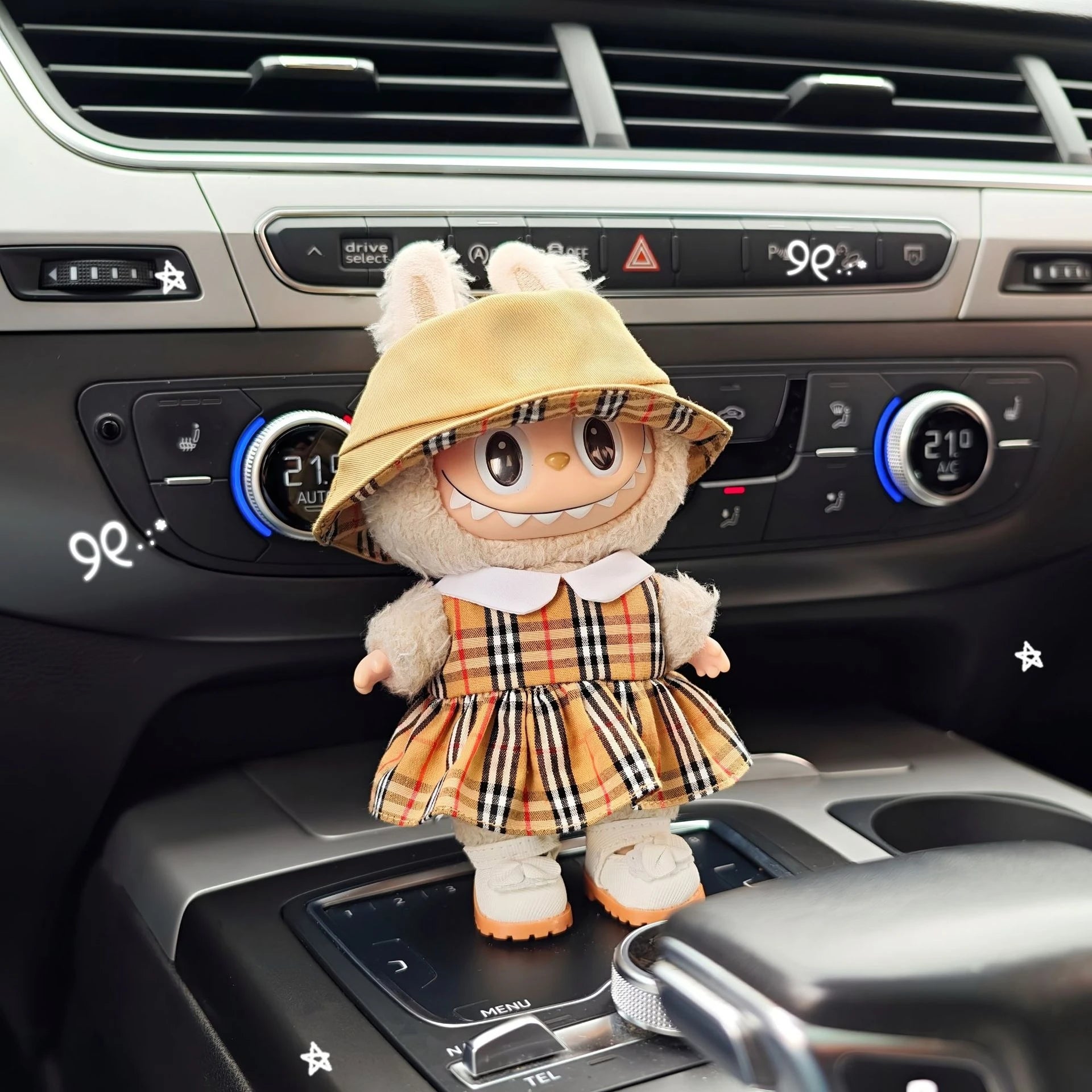 Para muñeca Labubu de 15/17cm, ropa a cuadros marrón a la moda, falda, sombrero, pantalones, conjunto de ropa Labubu, muñecas 3,0, diseño, accesorios de juguete Diy