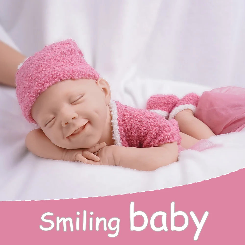 Sleep Angel 17,7 pulgadas/2,7 kg, totalmente de silicona, linda muñeca de reincarnación para niña, sonrisa dulce natural + diseño de ojo cerrado