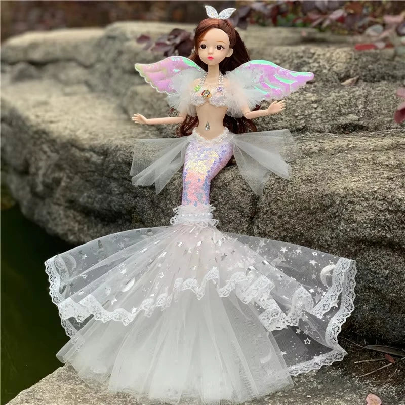 Muñeca de princesa sirena exquisita de 45cm, muñeca BJD de sirena a la moda con ropa de arcoíris, juguetes de regalo de cumpleaños y Navidad para niñas