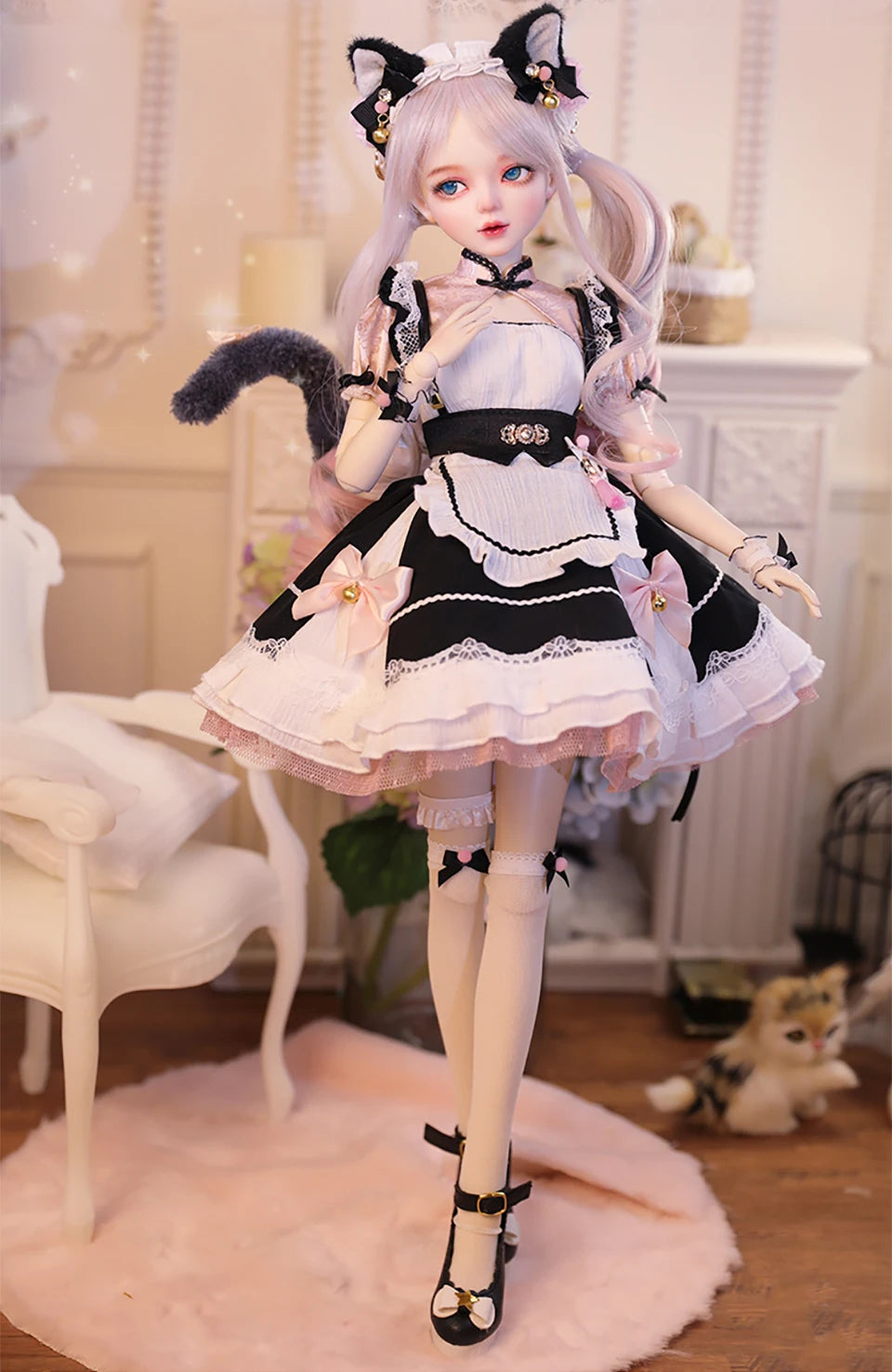 1/3 muñeca BJD disfraz de gato maquillaje de diseñador cara de bebé buena masa corporal articulaciones femeninas muñeca de cuerpo móvil maquillaje DIY 60cm juguete gifi