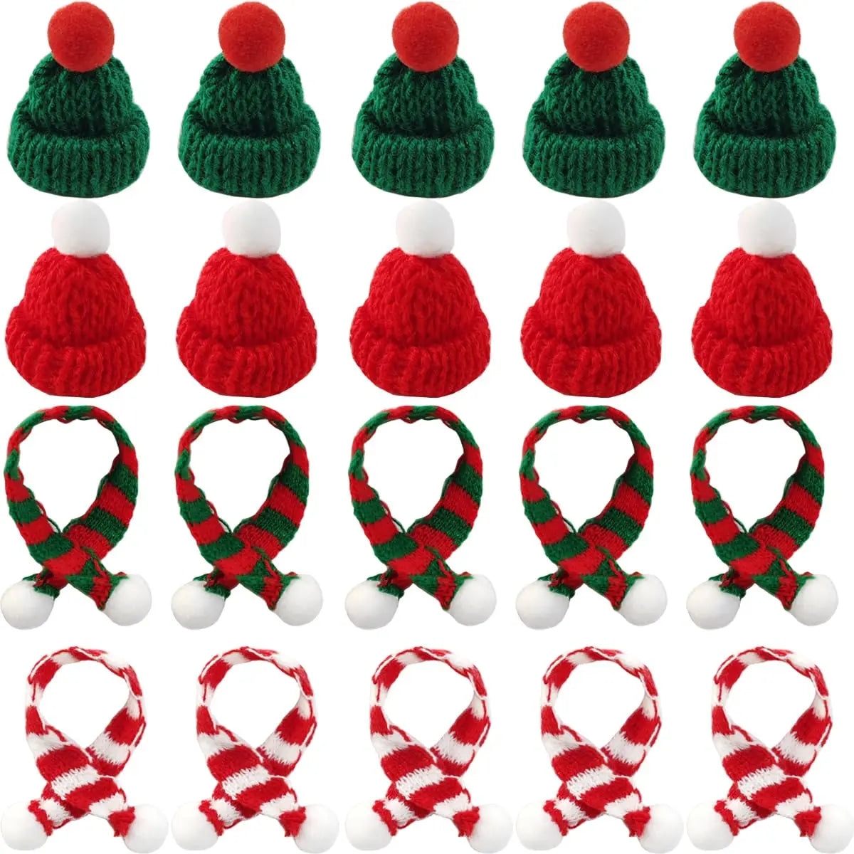 12/24 Uds Mini gorro de punto Mini bufanda de Navidad conjunto Mini sombreros de Papá Noel para manualidades Mini decoraciones navideñas adornos de árbol