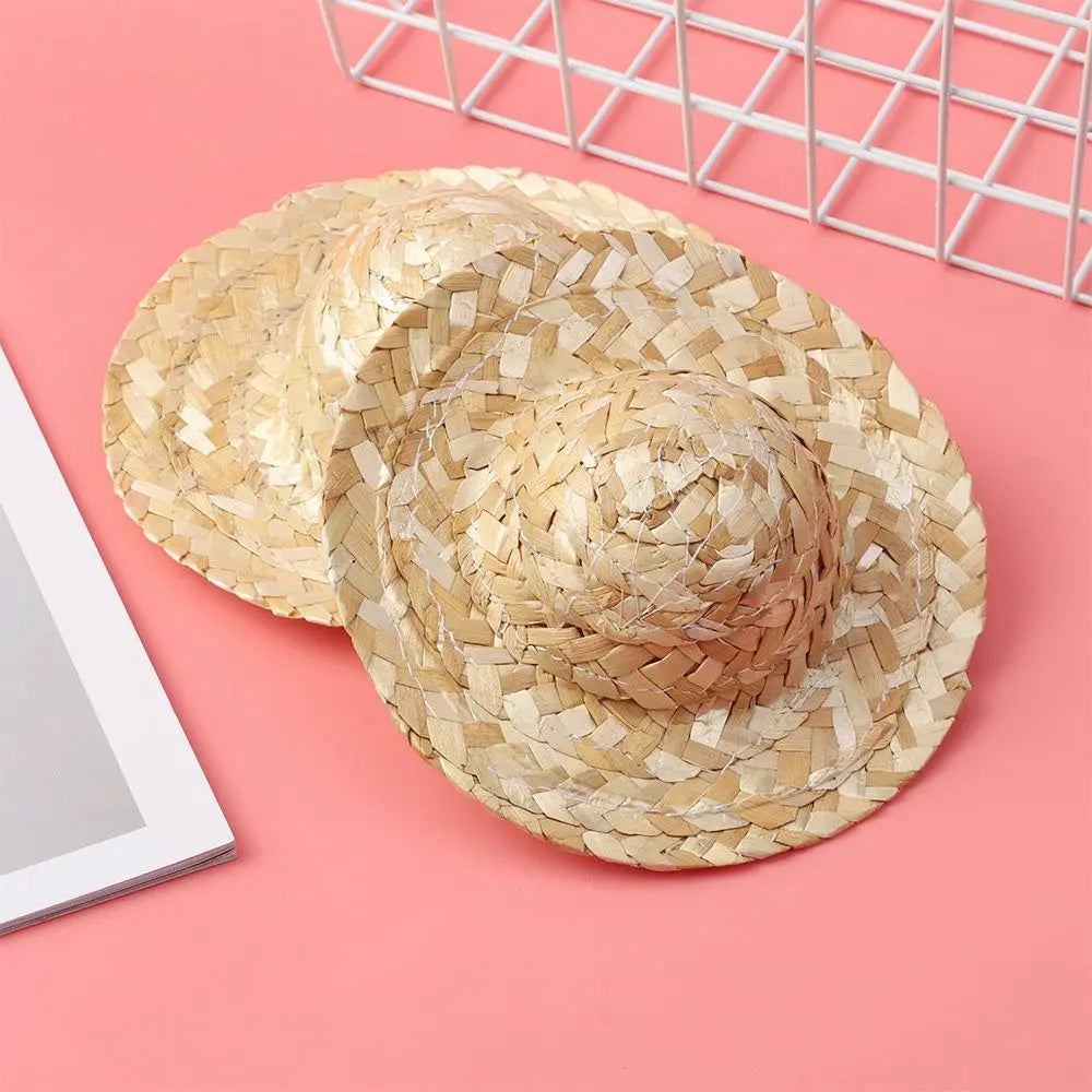 Sombrero de paja tejido, decoración artesanal, gorros para muñecas, manualidades de varios tamaños, juguetes bonitos, accesorios para muñecas