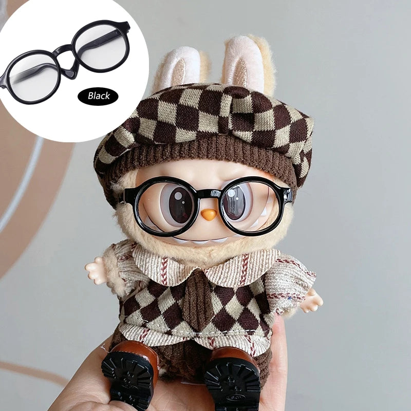 Gafas de 6,5 cm para accesorios de Labubu, gafas de plástico transparentes para muñecas Labubu, muñeco de peluche para juguetes DIY, accesorios de gafas para muñecas