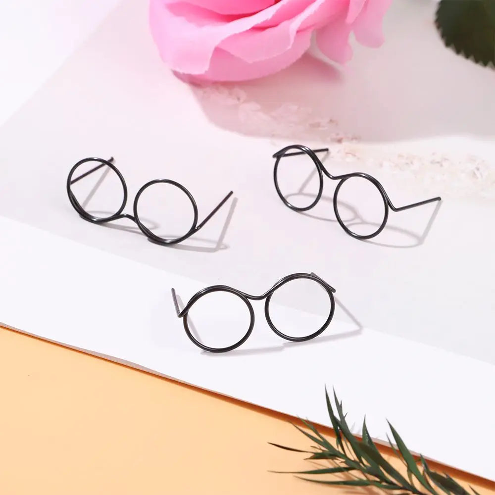 5 uds Retro negro Metal sin lentes gafas redondas muñeca gafas marco para Bjd moda juguete de peluche gafas muñecas accesorios juguete para niños