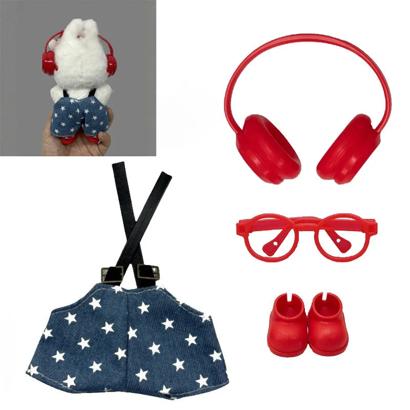 Accesorios de ropa para muñecas Labubu Mini de 17cm, bonitos pantalones con tirantes/auriculares/zapatos/gafas, vestido para muñecas, regalos para festivales, 4 unidades por juego