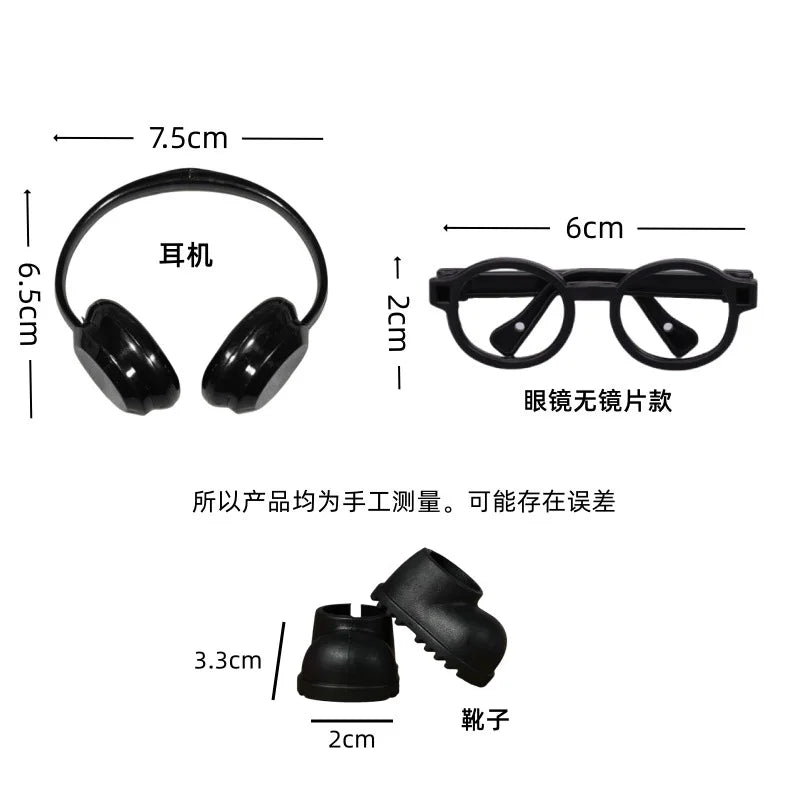 Accesorios de ropa para muñecas Labubu Mini de 17cm, bonitos pantalones con tirantes/auriculares/zapatos/gafas, vestido para muñecas, regalos para festivales, 4 unidades por juego