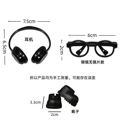 Accesorios de ropa para muñecas Labubu Mini de 17cm, bonitos pantalones con tirantes/auriculares/zapatos/gafas, vestido para muñecas, regalos para festivales, 4 unidades por juego