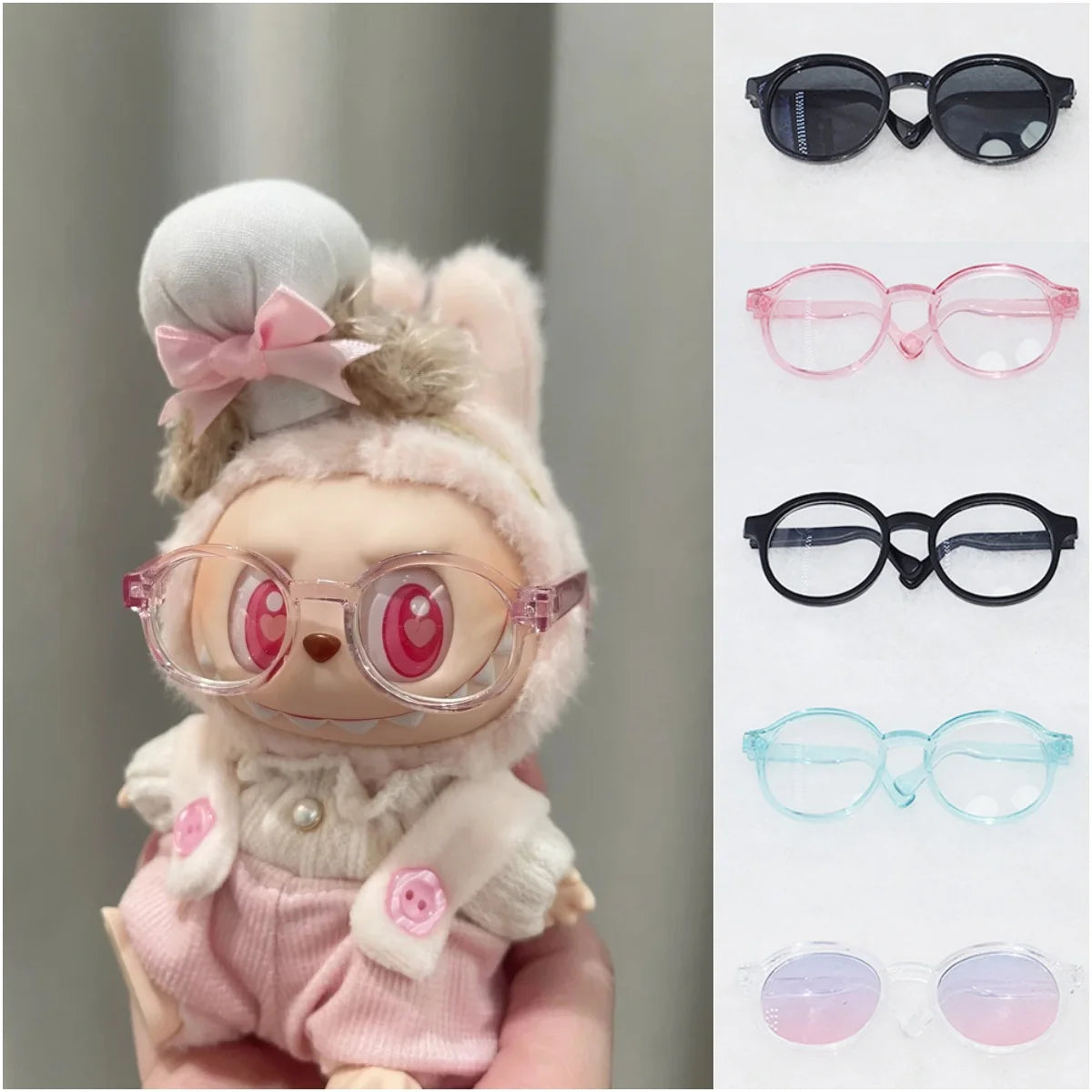Labubu 6,5 cm/9 cm accesorios de moda lindas gafas de plástico para 15 cm/17 cm Labubu para muñecas BJD de 60 cm y gafas de juguete para muñecas BJD 1/3