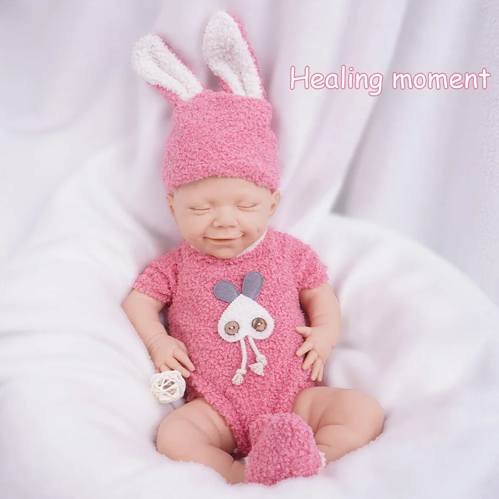 Sleep Angel 17,7 pulgadas/2,7 kg, totalmente de silicona, linda muñeca de reincarnación para niña, sonrisa dulce natural + diseño de ojo cerrado