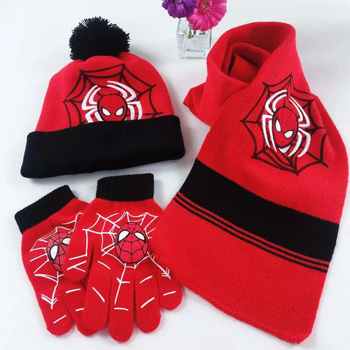 3 uds Anime nuevo Spiderman Otoño Invierno niños sombrero bufanda guantes dibujos animados cálido gorro de punto niño niña gorra 3-8Y regalos para niños