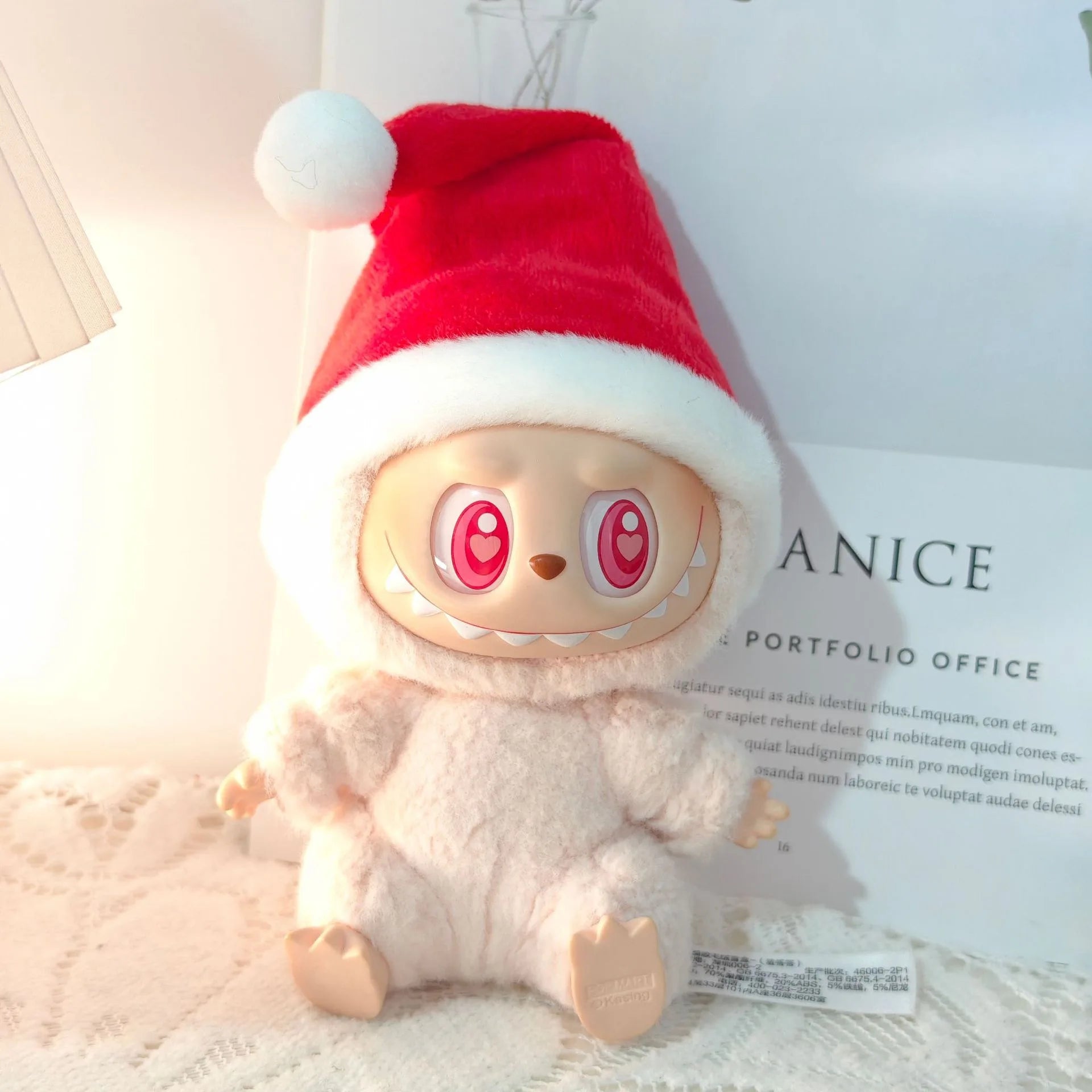 Ropa navideña para muñecas Labubu, conjunto de gorro y suéter para Mini Idol V1 V2 V3, traje de peluche cálido para vacaciones, regalo de Papá Noel para coleccionistas