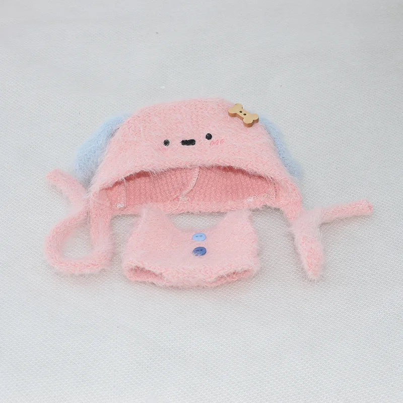 Accesorio de ropa para muñeca de algodón de 10cm, Mini Labubu, ropa de vestir, conjunto de sombrero de Animal bonito, Kits de juguetes de Navidad, regalos