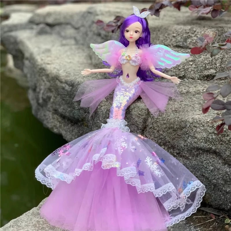 Muñeca de princesa sirena exquisita de 45cm, muñeca BJD de sirena a la moda con ropa de arcoíris, juguetes de regalo de cumpleaños y Navidad para niñas