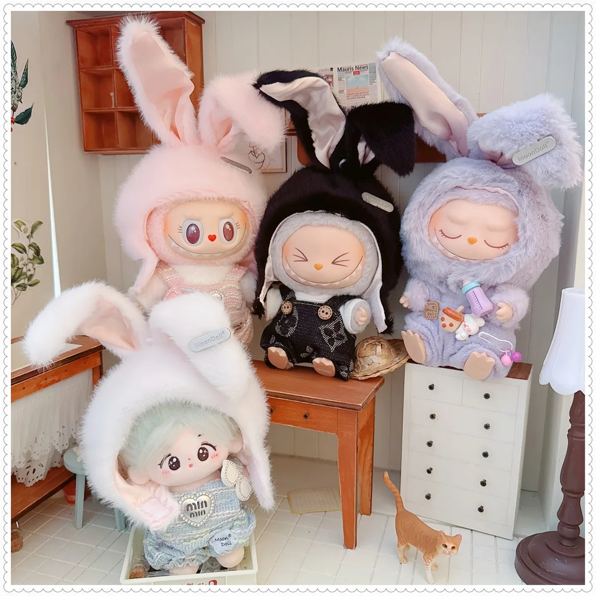 Bonita muñeca de algodón con orejas de conejo, sombrero para muñeca con cuerpo de estrella de 10/15/17cm, sombrero de felpa, accesorios de vestir, juguete DIY