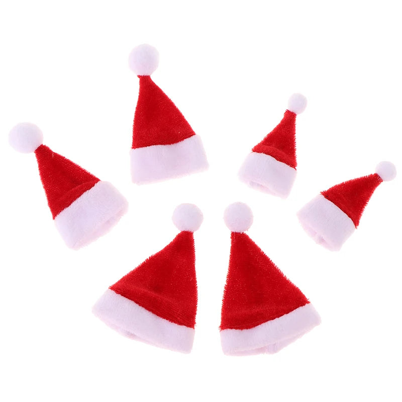 Sombrero de Papá Noel en miniatura para casa de muñecas, accesorios para muñecas, sombrero rojo, decoración del hogar, regalo de Navidad para niños, 2 piezas