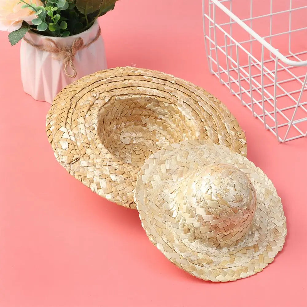 Sombrero de paja tejido para manualidades de varios tamaños, decoración artesanal, gorros para muñecas, juguetes, accesorios para muñecas Diy