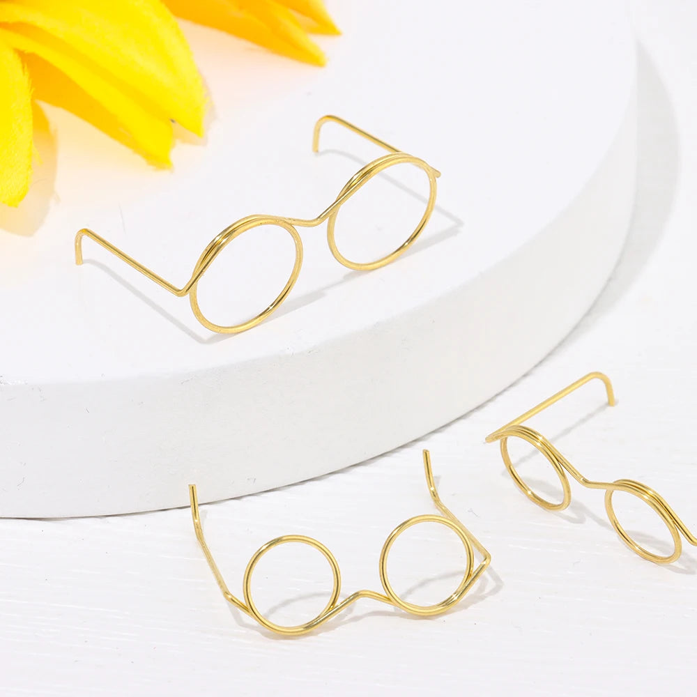 Gafas de muñeca con montura redonda sin lente, anteojos de aleación de oro Retro a la moda, accesorios para muñecas, 10 piezas 3,3/4,1/6cm