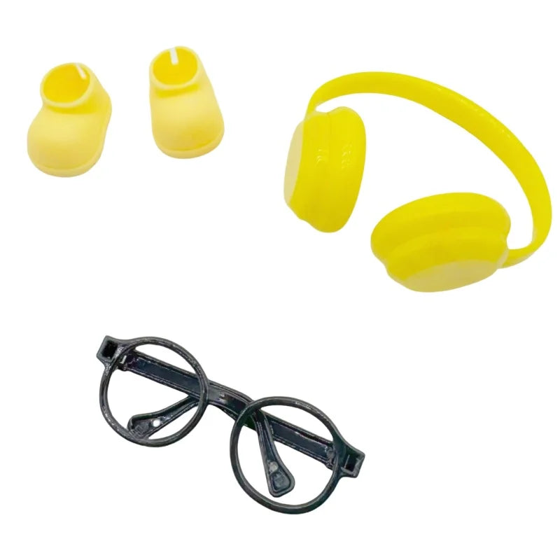 Accesorios DIY para zapatos labubu V1 V2 sin lentes, gafas, elegante juego de auriculares de plástico, decoración de muñecos de peluche, regalo de cumpleaños