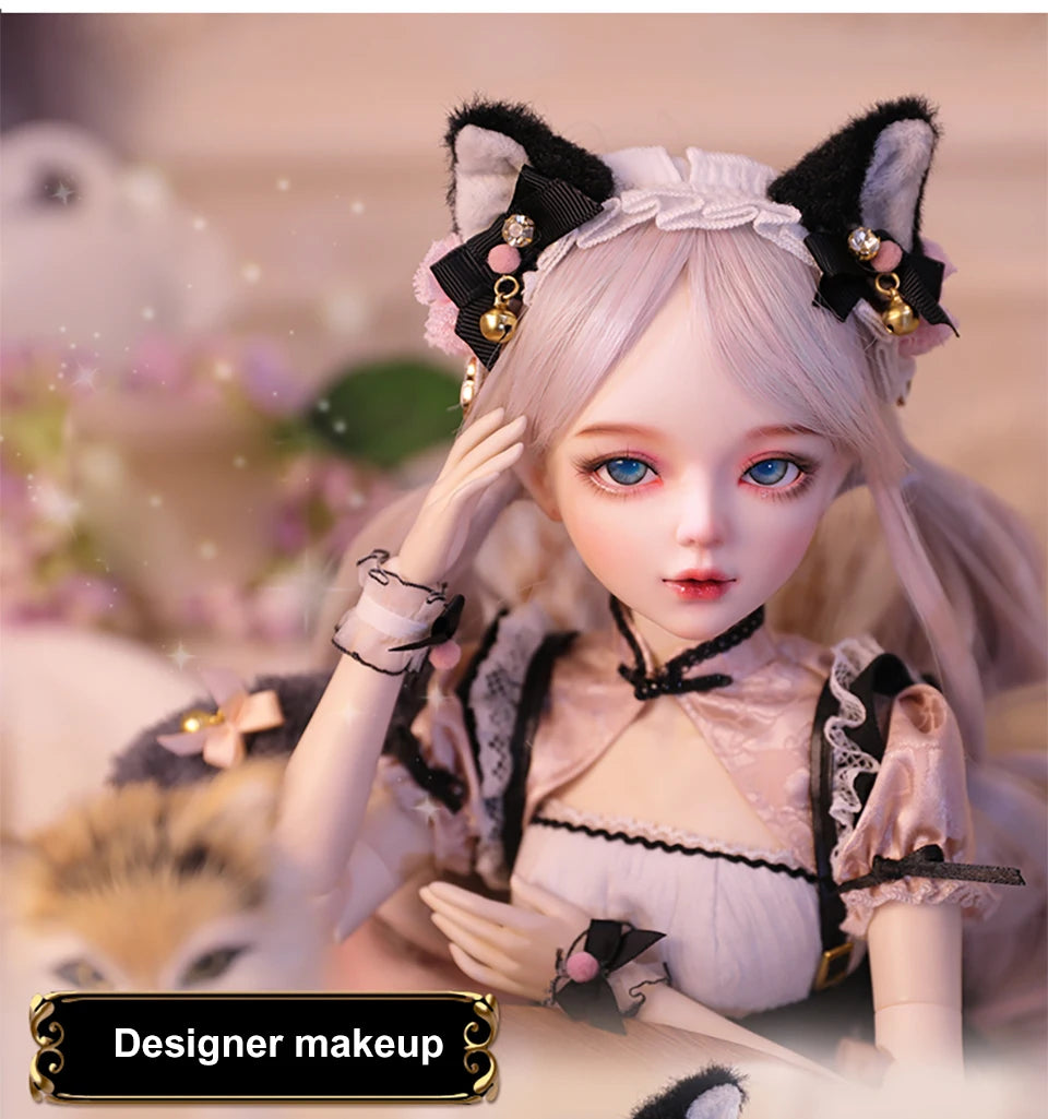 1/3 muñeca BJD disfraz de gato maquillaje de diseñador cara de bebé buena masa corporal articulaciones femeninas muñeca de cuerpo móvil maquillaje DIY 60cm juguete gifi