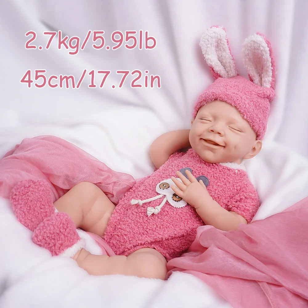 Sleep Angel 17,7 pulgadas/2,7 kg, totalmente de silicona, linda muñeca de reincarnación para niña, sonrisa dulce natural + diseño de ojo cerrado