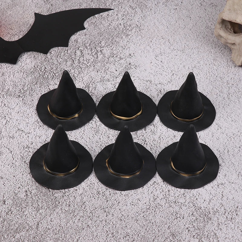 Sombreros pequeños de tela de fieltro para muñeca, cubierta de adorno, sombrero de bruja en miniatura, sombreros pequeños para decoración de pastel, juguete de decoración de Halloween, 6/10 piezas