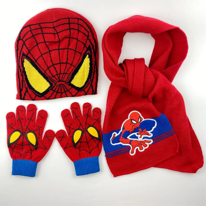 3 uds Anime nuevo Spiderman Otoño Invierno niños sombrero bufanda guantes dibujos animados cálido gorro de punto niño niña gorra 3-8Y regalos para niños