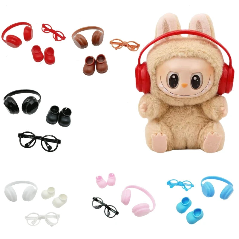 Adecuado para muñeca Labubu, accesorios de ropa, Mini gafas, zapatos, auriculares V1 V2 V3, accesorios DIY, juguetes para niños, regalos