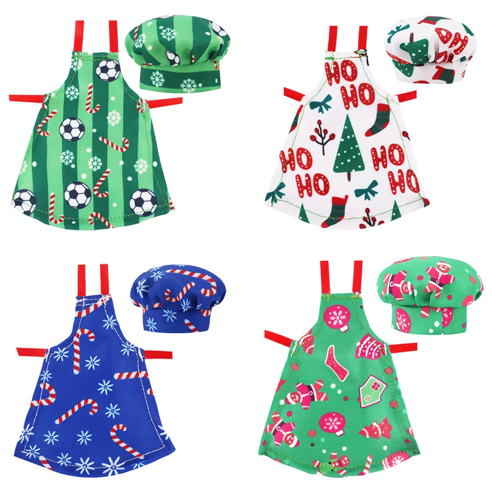 Delantal con estampado de muñeca Pop, sombrero de Chef, estilo de patrón navideño para muñecas Bjd 1/6 y accesorios para muñecas navideñas de espíritu de 30Cm, juguetes para niñas