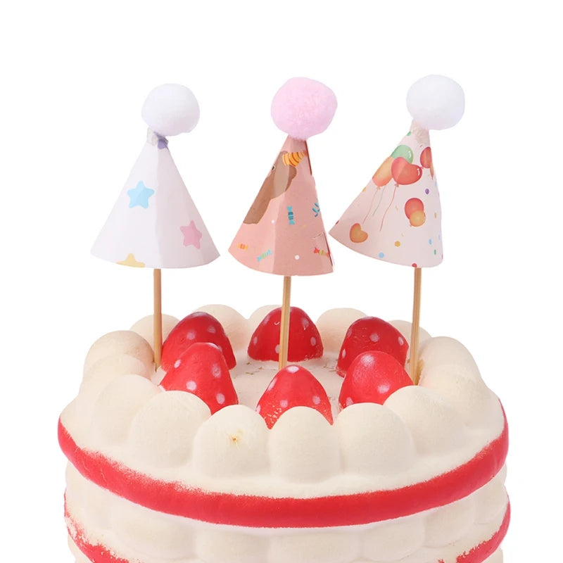 Sombrero de cumpleaños de casa de muñecas de 10 piezas, sombrero de Papá Noel y pastel de cumpleaños, inserto para hornear, Mini sombreros de casa de muñecas, adornos de pastel de feliz cumpleaños