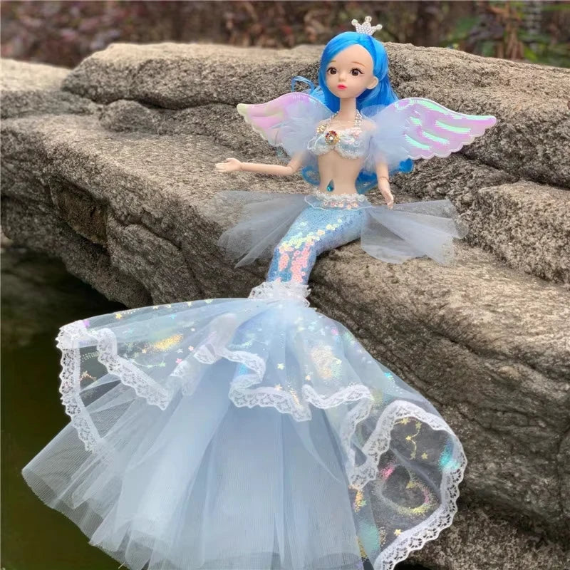 Muñeca de princesa sirena exquisita de 45cm, muñeca BJD de sirena a la moda con ropa de arcoíris, juguetes de regalo de cumpleaños y Navidad para niñas