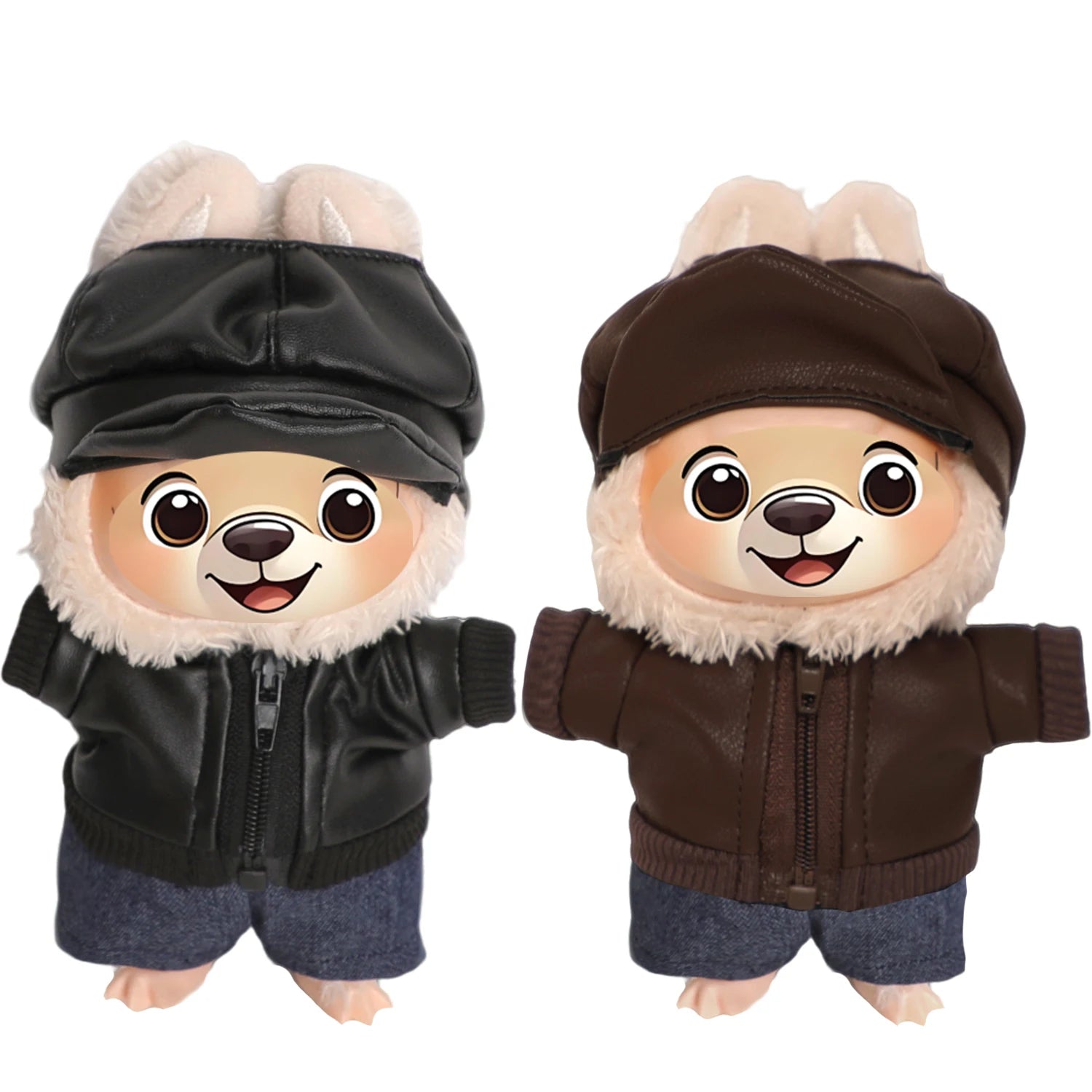 Para muñecas Labubu de 17cm, chaqueta de cuero negro + pantalones vaqueros + sombrero, traje, ropa Punk bonita para V1 V2 V3 Labubu, juguete de muñeca de algodón