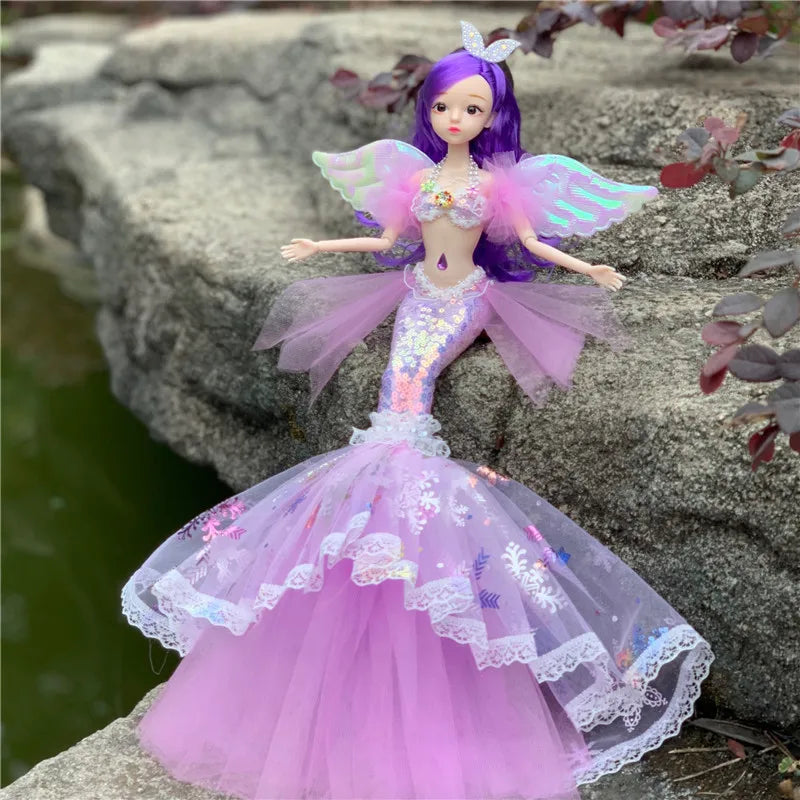 Muñeca de princesa sirena exquisita de 45cm, muñeca BJD de sirena a la moda con ropa de arcoíris, juguetes de regalo de cumpleaños y Navidad para niñas