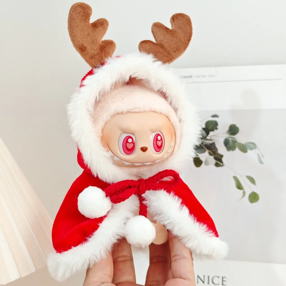 Ropa navideña para muñecas Labubu, conjunto de gorro y suéter para Mini Idol V1 V2 V3, traje de peluche cálido para vacaciones, regalo de Papá Noel para coleccionistas
