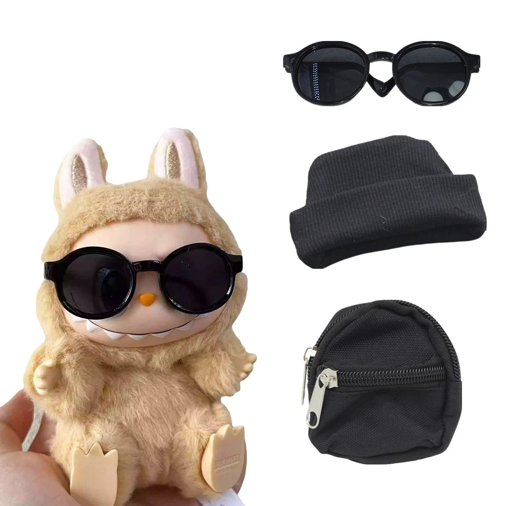 Mini Ropa para muñecas, accesorios para Ropa Labubu Idol, muñeca de algodón de 10cm, mochila Canva 1/6, gafas, sombrero, regalo de Ropa