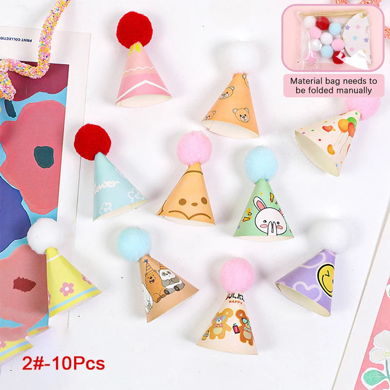 Sombrero de cumpleaños de casa de muñecas de 10 piezas, sombrero de Papá Noel y pastel de cumpleaños, inserto para hornear, Mini sombreros de casa de muñecas, adornos de pastel de feliz cumpleaños