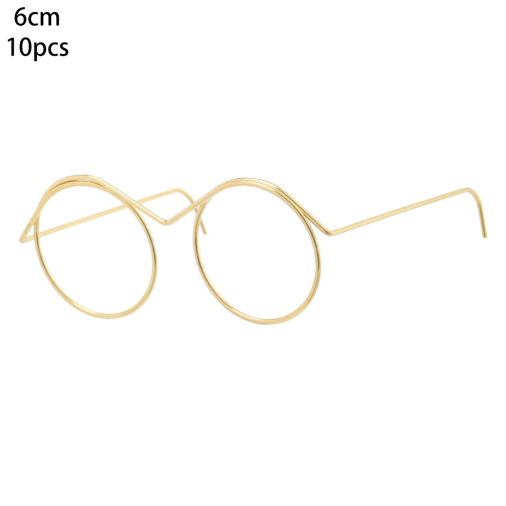 Gafas de muñeca con montura redonda sin lente, anteojos de aleación de oro Retro a la moda, accesorios para muñecas, 10 piezas 3,3/4,1/6cm