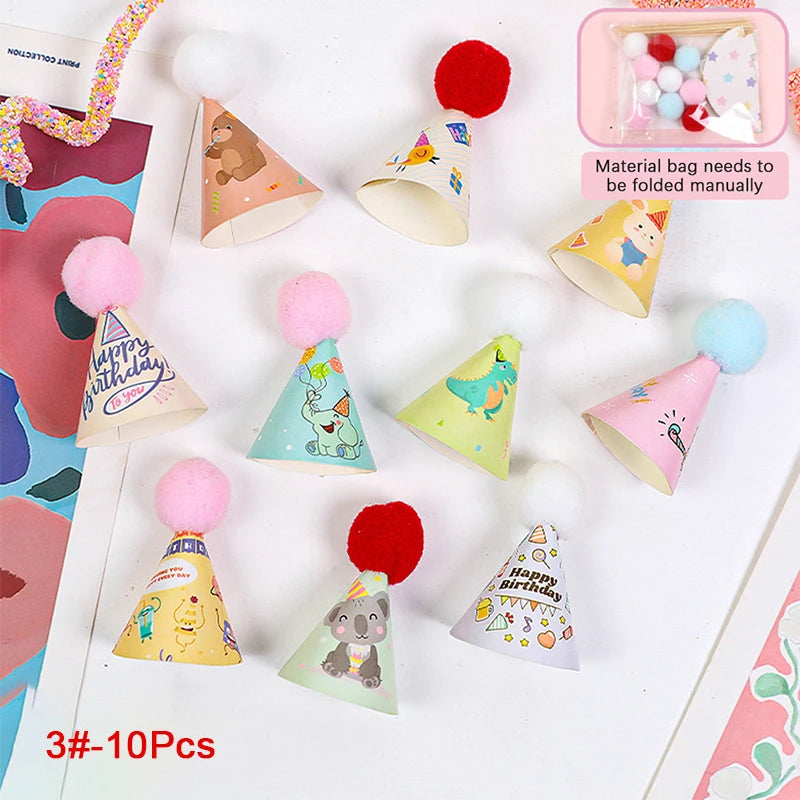 Sombrero de cumpleaños de casa de muñecas de 10 piezas, sombrero de Papá Noel y pastel de cumpleaños, inserto para hornear, Mini sombreros de casa de muñecas, adornos de pastel de feliz cumpleaños
