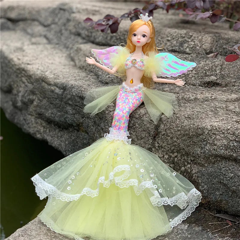 Muñeca de princesa sirena exquisita de 45cm, muñeca BJD de sirena a la moda con ropa de arcoíris, juguetes de regalo de cumpleaños y Navidad para niñas