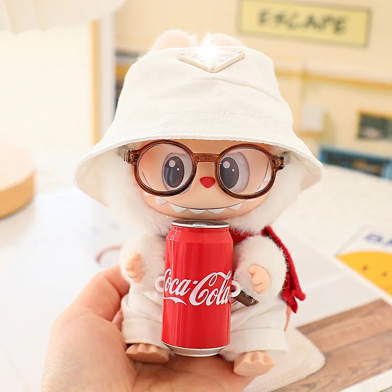 Gafas de 6,5 cm para accesorios de Labubu, gafas de plástico transparentes para muñecas Labubu, muñeco de peluche para juguetes DIY, accesorios de gafas para muñecas